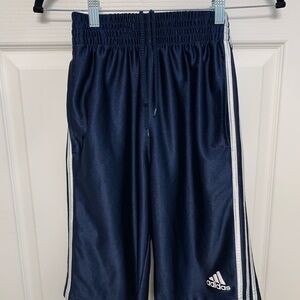 Adidas Blue and White Athletic Shorts with Stripe Design. Small